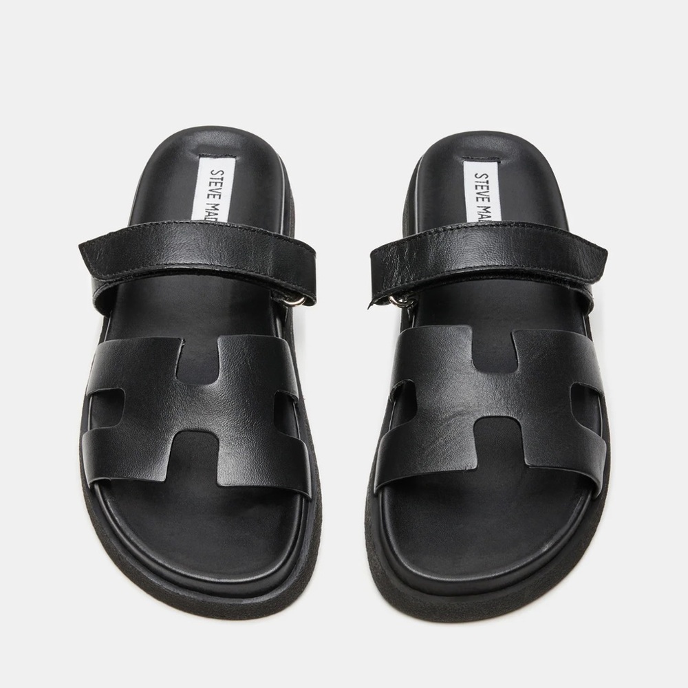 Steve Madden Black Leather Slides